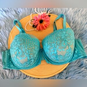 Cacique Lace Overlay Balconette Turquoise Support Bra 44C